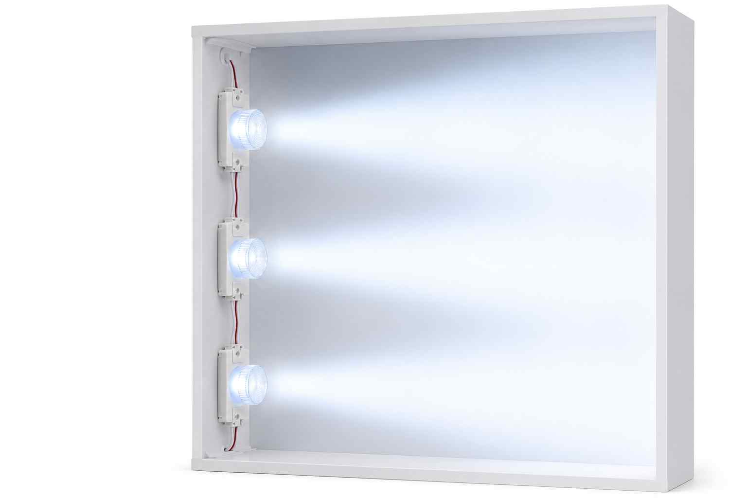 LED modul 4323 s samolepící fólií pro montáž do reklamního boxu se zajištěnou cirkulací vzduchu